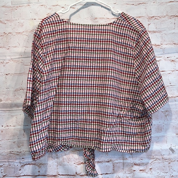 Madewell tie front top rainbow gingham check 3X v-neck short sleeve pullover - Picture 6 of 11